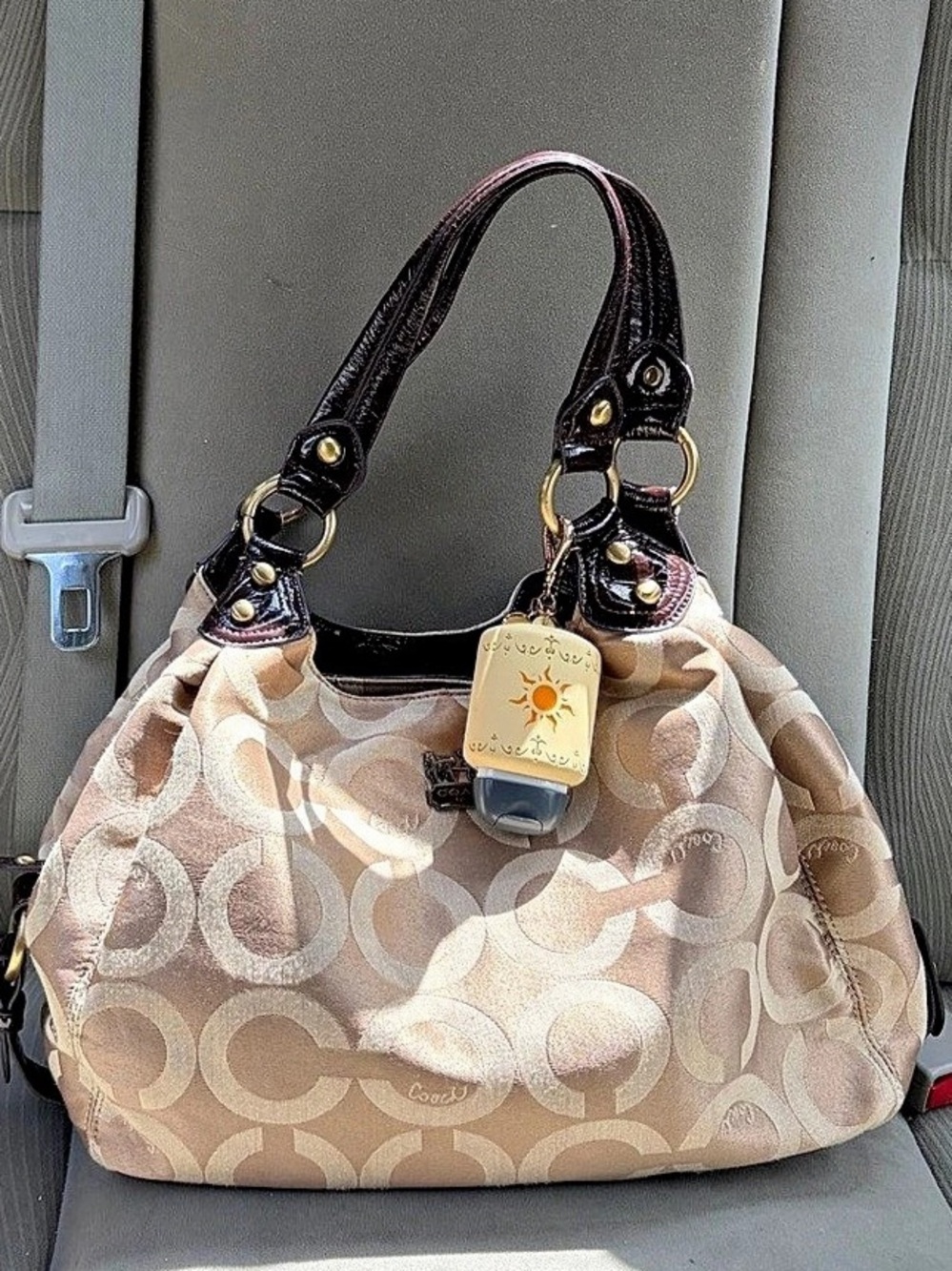 Coach Signature Stripe Dome Satchel / Hampton Carryall Brown & Pink